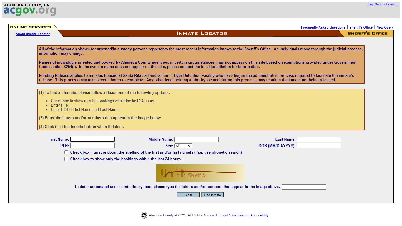 Inmate Locator - ACGOV.org